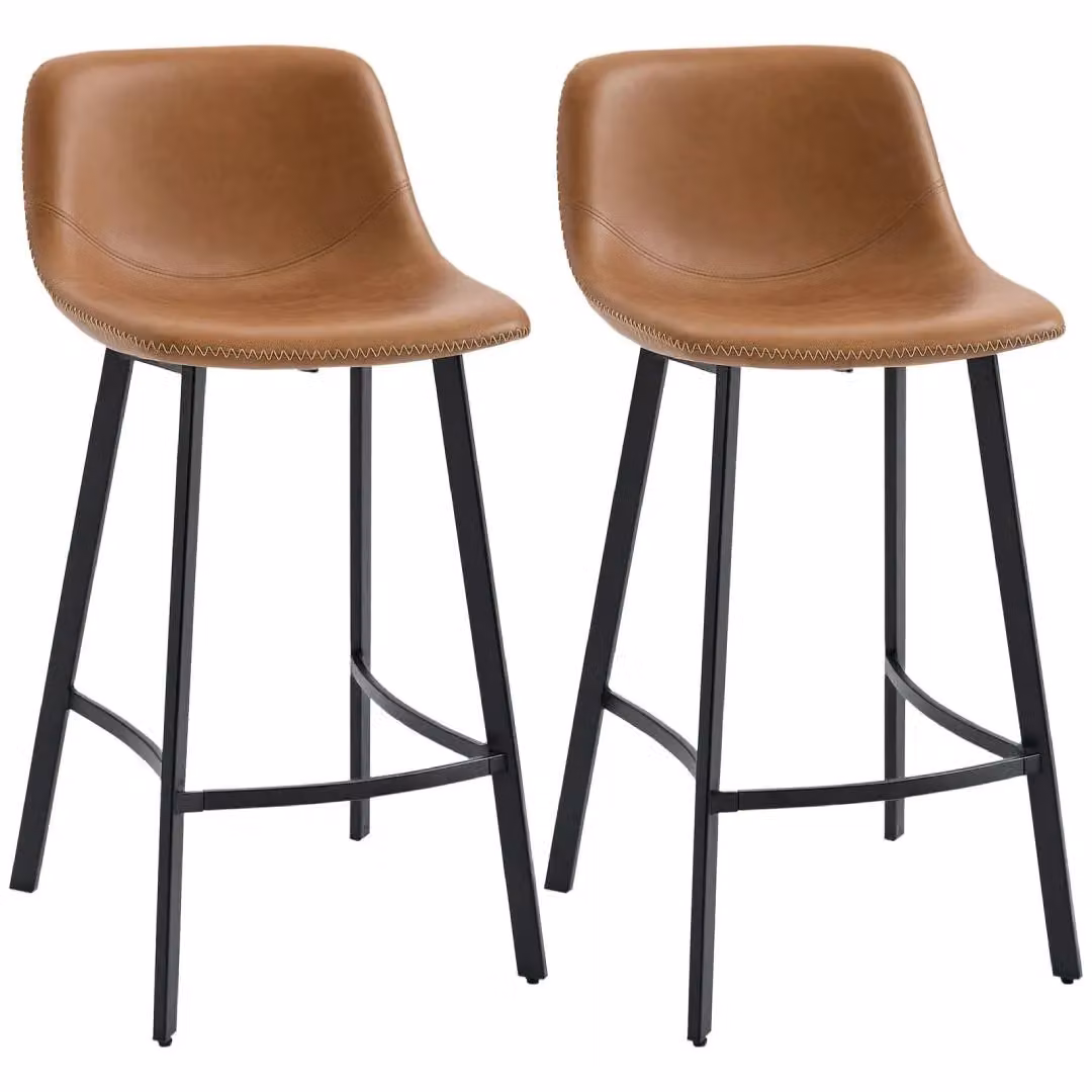 EONLION Industrial Bar Stools Set of 2 in Brown Synthetic Leather with Metal Legs – 3