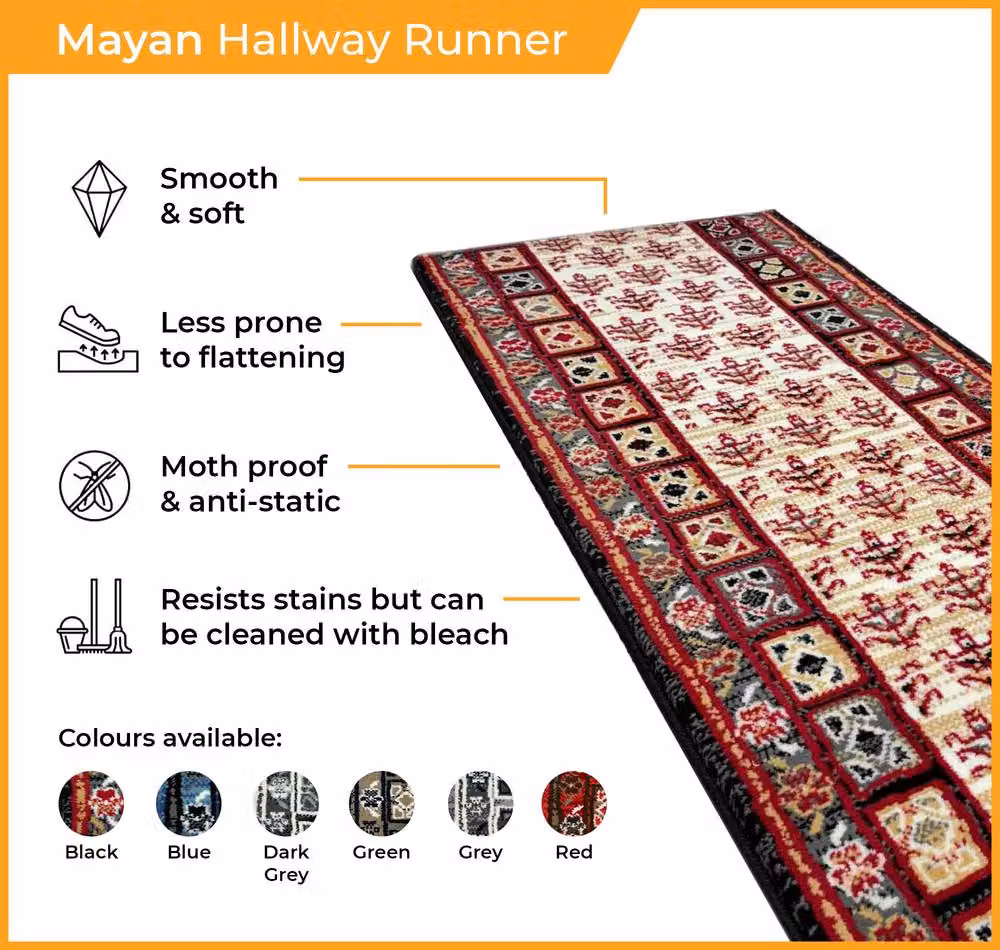 runrug Mayan Grey Hallway Runner Rug, Machine Woven Polypropylene and Jute, W: 60 cm, L: 210 cm – 5