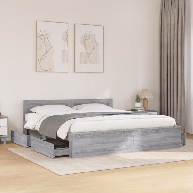 Berkfield Home Super King Bed Frame with Headboard and Drawers, Grey Sonoma, W/D/H: 180 x 200 cm – 1