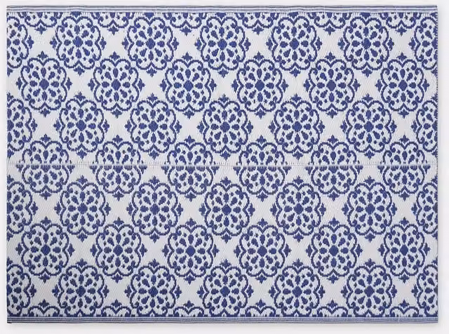 OHS Blue Mediterranean Mosaic Waterproof Outdoor Rug for Garden and Terrace, Width: 230 cm