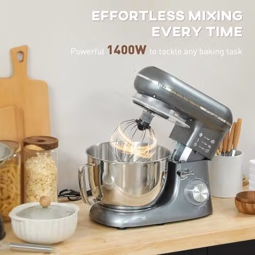 HOMCOM 1300W Electric Stand Mixer with 4.5L Capacity and 6 Speeds in Silver – 3