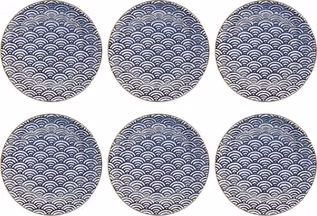 Mikasa 6-Piece Geometric Porcelain Side Plate Set in Blue, White and Gold