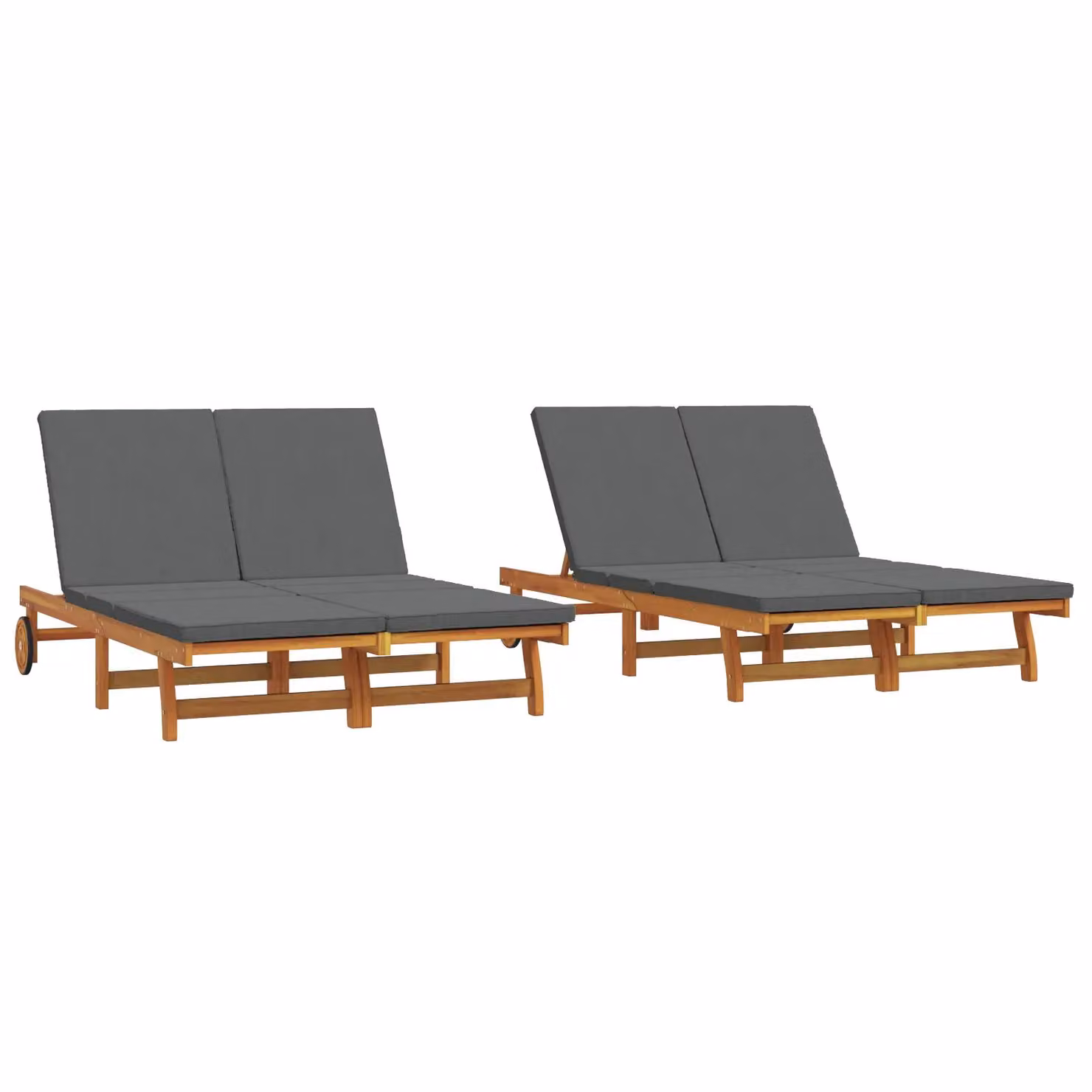 Berkfield Home Double Sun Lounger with Weatherproof Cushion and Wheels, Solid Brown Acacia Wood – 2