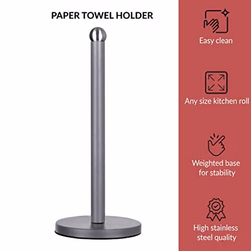 Novel Solutions Freestanding Stainless Steel Kitchen Towel Roll Holder in Matt Grey – 3