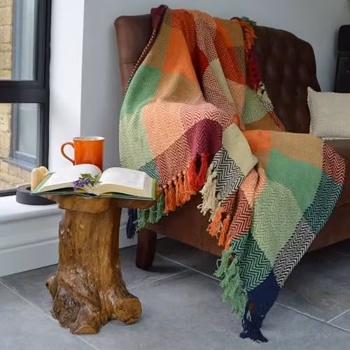 Allure Bath Fashions Multicoloured Checked Herringbone Woven Cotton Throw Blanket, W/D/H: 150 x 200 cm – 1