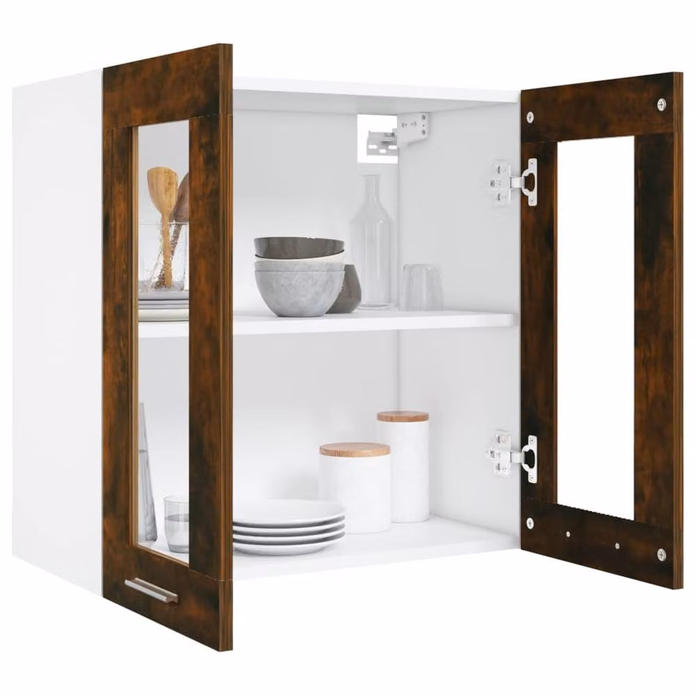 Berkfield Home Hanging Glass Cabinet in Smoked Oak Brown, W: 60 cm, D: 31 cm, H: 60 cm – 4