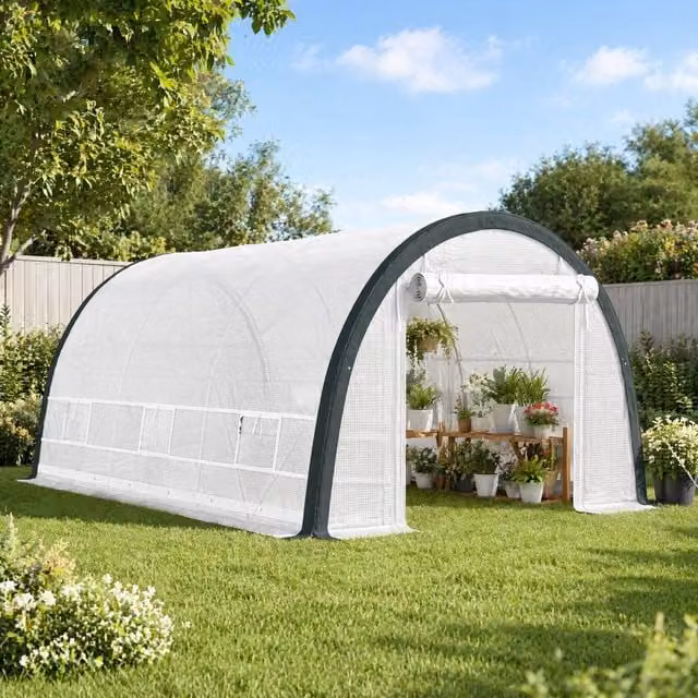 STILVORA Walk-In Greenhouse with Windows, White, W: 400 cm, D: 300 cm, H: 200 cm – 1