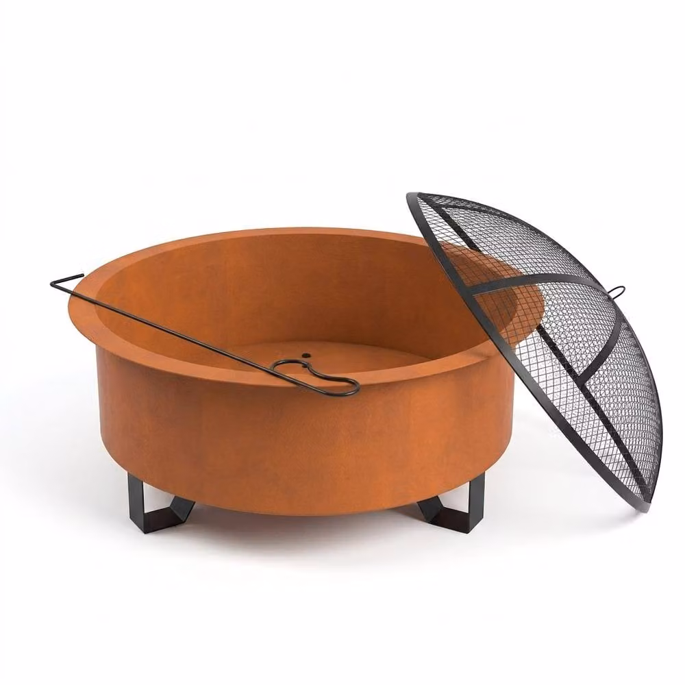 Teamson Home Brown Steel Outdoor Garden Fire Pit with Spark Guard, Diameter: 66 cm – 4