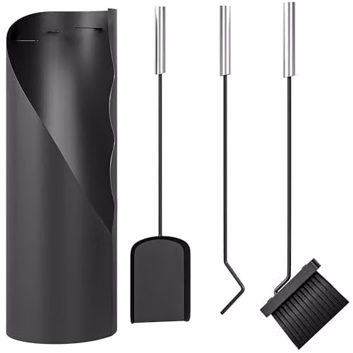 Outsunny 4 Piece Metal Fireplace Tool Set with Bucket, Black