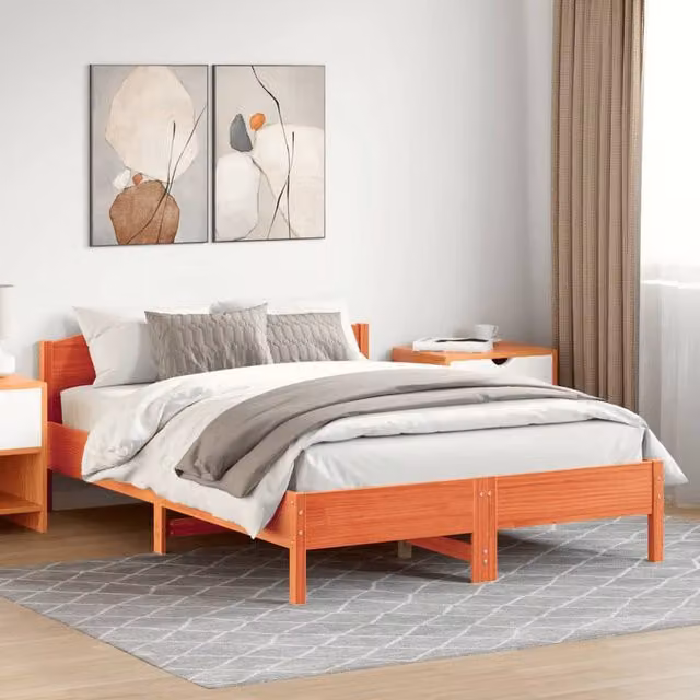 Berkfield Home Beautiful Small Double Bed Frame in Waxed Brown Solid Pine, W/D/H: 120 x 200 x 74.5 cm – 1