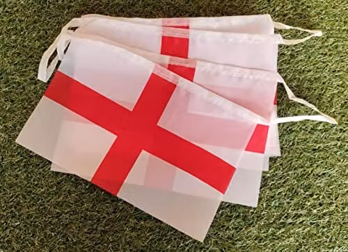 PMS St George’s Day England Flag Bunting, Red and White Textile Pennant Banner with 8 Flags, Length: 3.7 m – 2