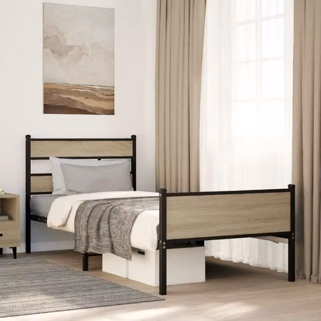 Berkfield Home Sonoma Oak Bed Frame in Brown, W/D/H: 90 x 200 cm