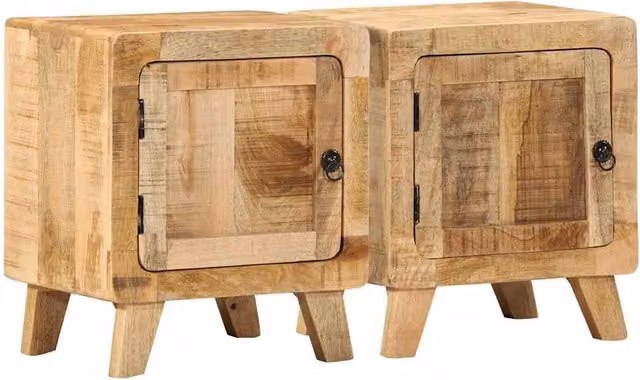 Berkfield Home Set of 2 Rustic Solid Mango Wood Bedside Cabinets in Brown, W/D/H: 40 x 32 x 46 cm – 1
