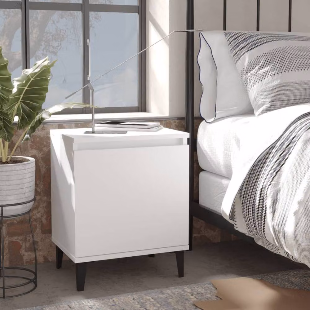 Berkfield Home Bed Cabinet with Metal Legs, White, W: 40 cm, D: 30 cm, H: 50 cm – 2