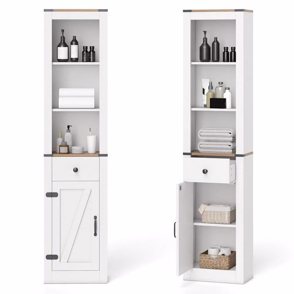 Gymax Slim White Tall Bathroom Storage Cabinet with Hinged Doors and Internal Shelves, Height: 173 cm – 3