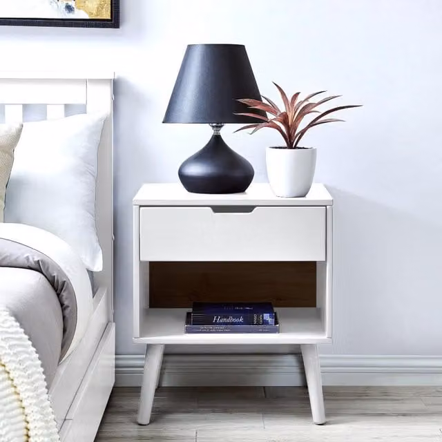 FurnitureboxUK Alma Matte White Wooden Bedside Table with Single Drawer and Storage Space – 1