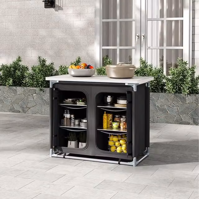 Breeins Portable Outdoor Kitchen Storage in Black Metal and MDF