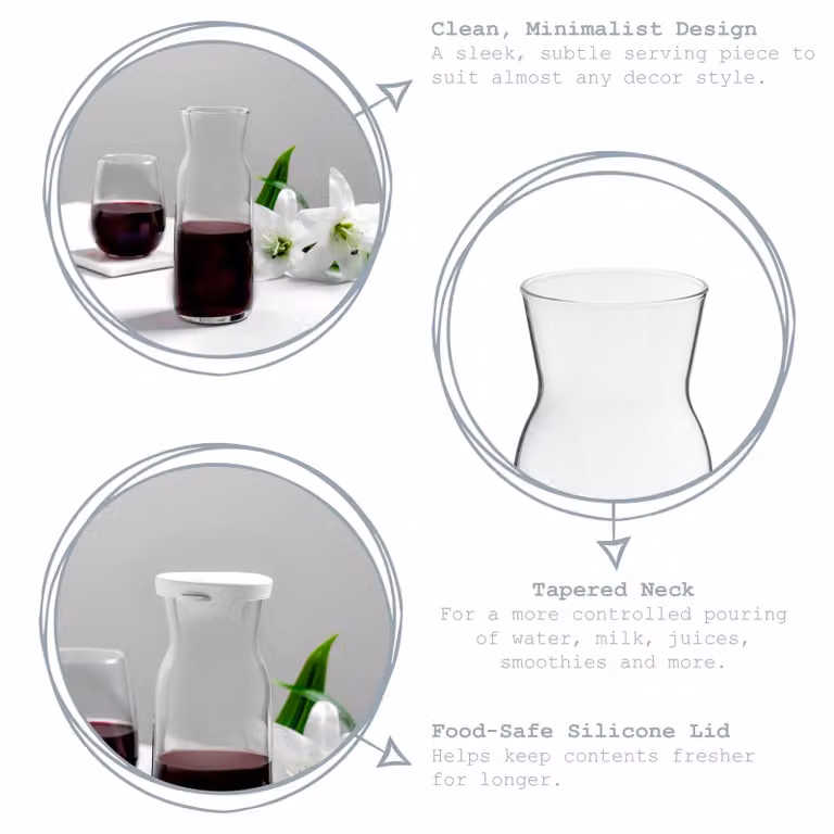 Argon Tableware Brocca Glass Carafes with Silicone Lids, Clear, 700ml, Pack of 6