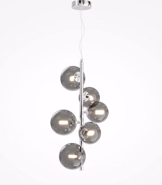 Maytoni Dallas Modern 6 Light Globe Pendant Light in Chrome with Grey Smoky Glass Shades and G9 Base – 1