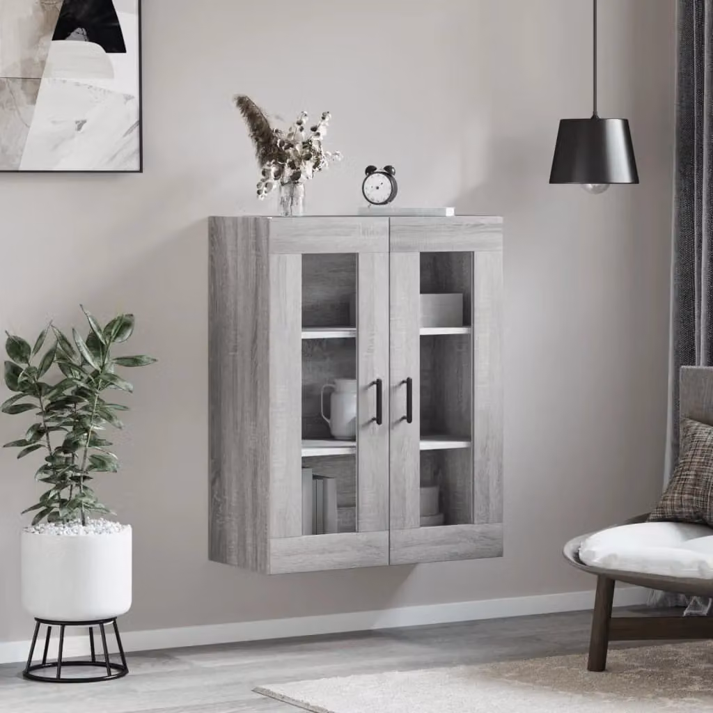 Berkfield Home Wall Mounted Cabinet in Grey Sonoma with Glass Doors, W/D/H: 69.5 x 34 x 90 cm – 3