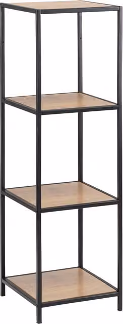 Furniture To Go Seaford Narrow Black Metal Bookcase with 3 Oak Shelves