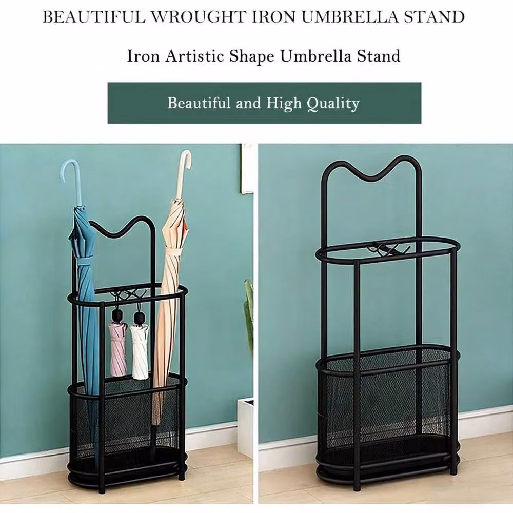 EONLION Black Metal Umbrella Stand Holder and Entryway Storage Rack with Removable Tray, H: 50 cm, W: 30 cm, D: 15 cm – 3