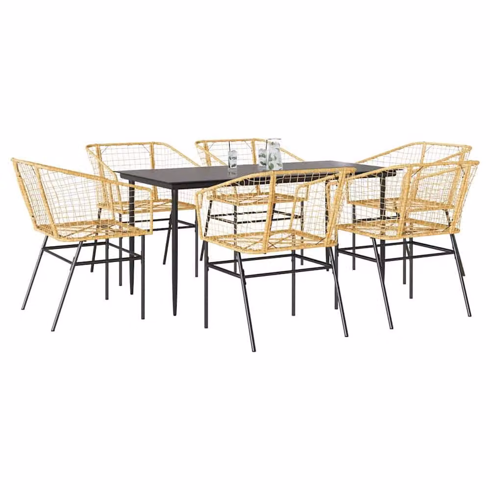 Berkfield Home Beautiful 7 Piece Brown Poly Rattan Garden Dining Set with Glass Top – 2
