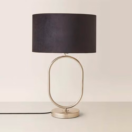 ValueLights Antonia Black Velvet Oval Table Lamp with Brushed Chrome Base – 1