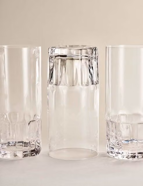 M&S x Kelly Hoppen Set of 4 Textured Transparent Glass Hi Ball Tumblers