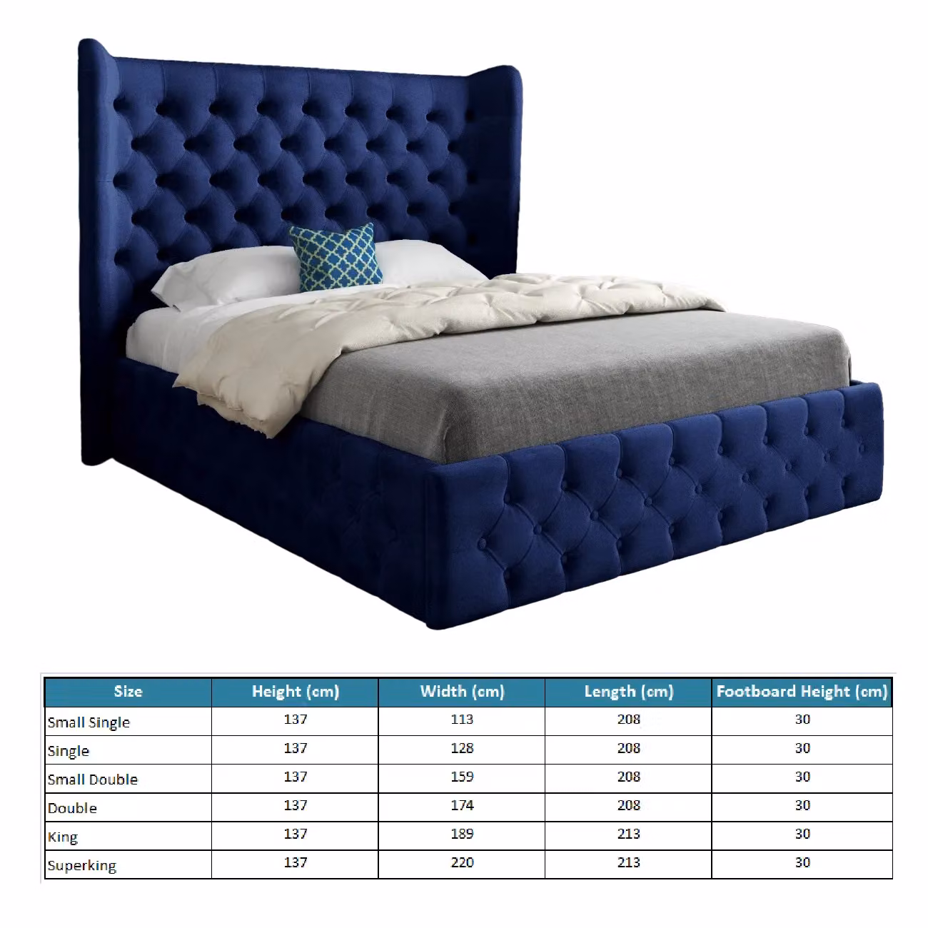 Casani Florence Small Single Upholstered Velvet Bed Frame in Blue – 4