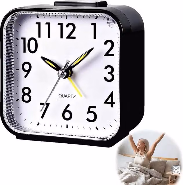 SPETLEK Modern Analog Tabletop Alarm Clock with Illuminated Night Light in Black, Red, Green or White – 1
