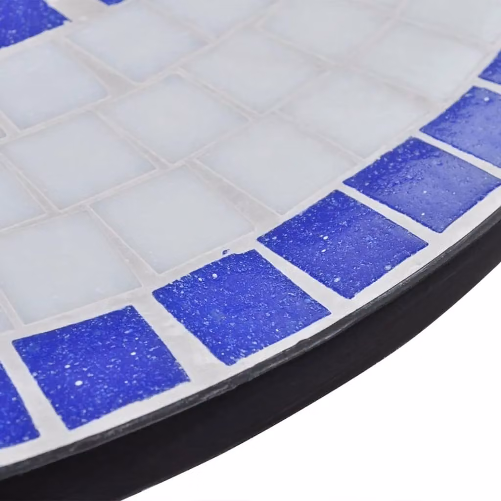 Berkfield Home Blue and White Mosaic Bistro Table with Ceramic Top and Powder Coated Steel Frame, Diameter: 60 cm – 3