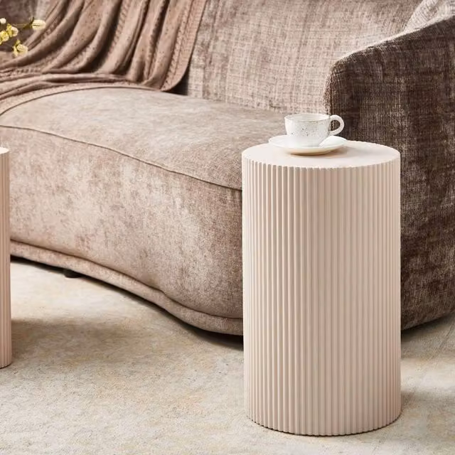 Wyld and Coco Fluted Off-White Side Table, Diameter: 30 cm – 1