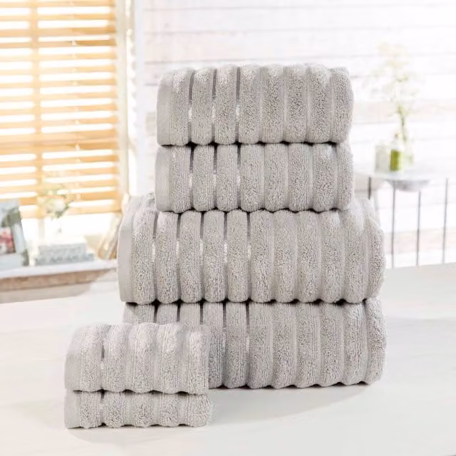 Rapport Home Ribbed Super Soft Cotton Towel in Silver Grey