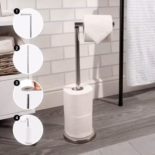 OHS Freestanding Stainless Steel Toilet Roll Holder in Silver – 2