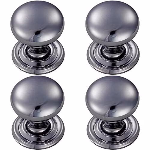 Loops 4 Pack Round Victorian Cupboard Door Knobs in Polished Chrome, 38mm Diameter