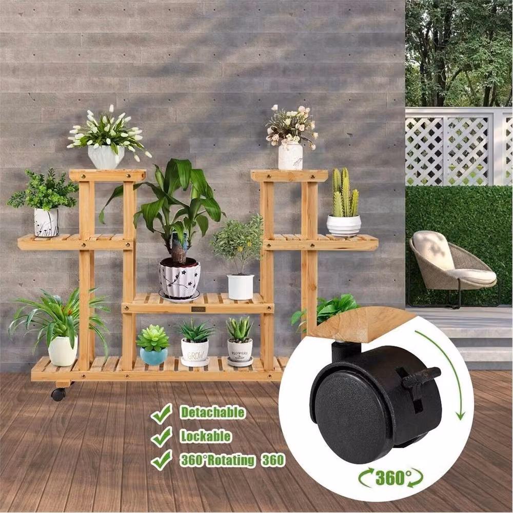 Ventryn 4-Tier Rustic Wood Flower Plant Stand in Brown and Sand – 2