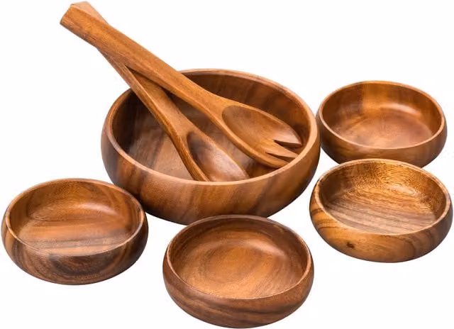 Orsina Kora 7 Piece Brown Acacia Wood Salad Serving Set