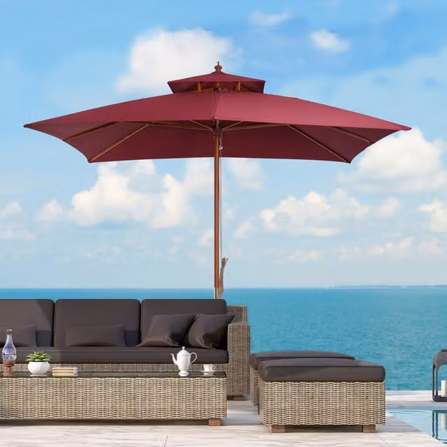 Outsunny Red Patio Garden Sun Umbrella with Bamboo Frame, W/D/H: 300 x 300 x 300 cm