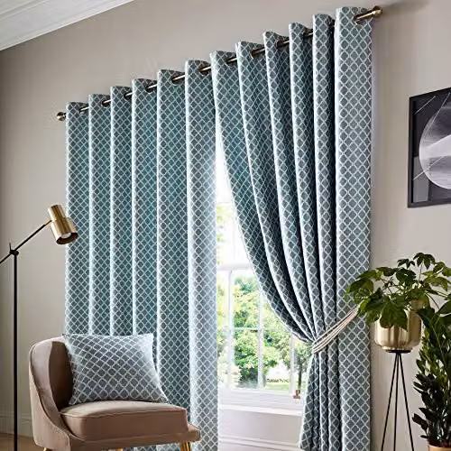 Alan Symonds Cotswold Jacquard Eyelet Curtains, Pair, Petrol, W: 167 cm, H: 183 cm