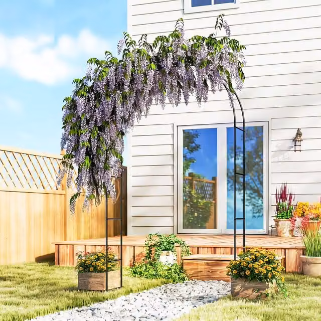 Outsunny Metal Garden Arch in Black, H 240 cm x W 150 cm x D 150 cm