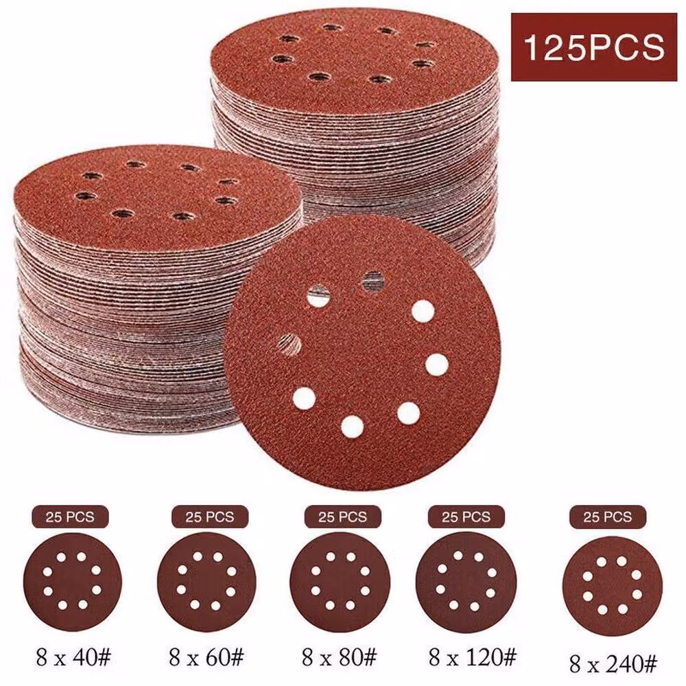 SPETLEK 125-Piece Brown 8-Hole Orbital Sander Sanding Discs for Wood and Metal – 2
