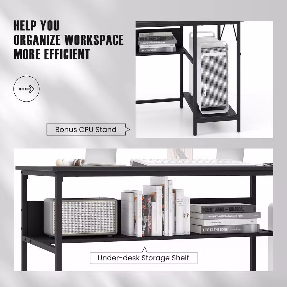 Costway Modern Computer Desk in Black with Charging Station and 4 Power Outlets, W: 140 cm, D: 60 cm, H: 76 cm – 9