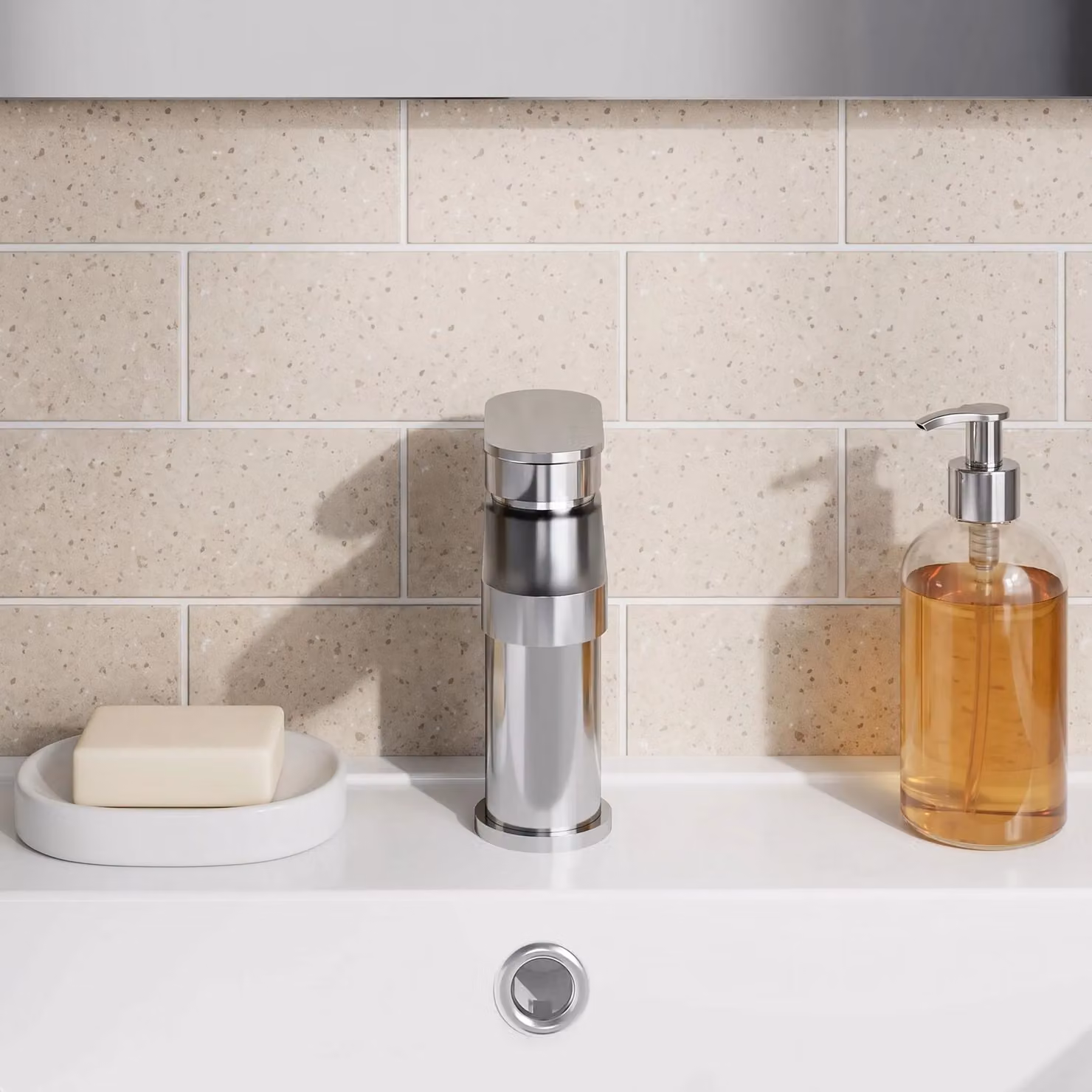Balterley Current Round Mini Mono Basin Mixer Tap with Push Button Waste, Chrome – 2