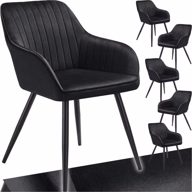 Tectake Marilyn Dining Chair in Black Velvet with Silver Metal Legs