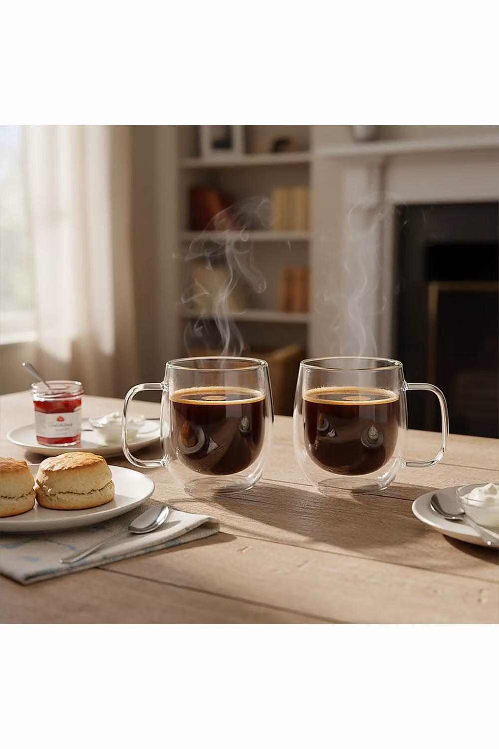 Living and Home 2-Pack Double Walled Borosilicate Glass Coffee Cups with Handle, Clear, 350 ml – 2