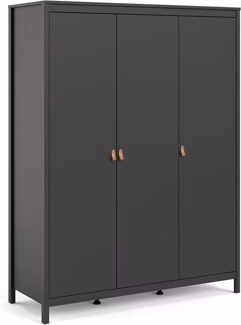 Furniture To Go Barcelona 3-Door Modern Glossy Wardrobe in Black and Brown