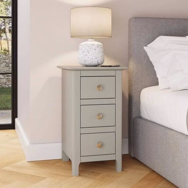 FORGEVIO Grey 3 Drawer Bedside Table Storage Unit