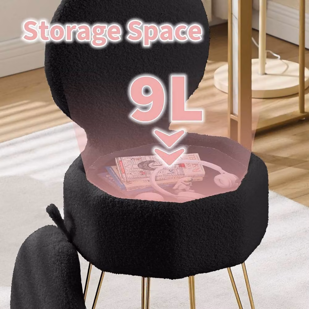 London Boutique Black and Gold Vanity Stool with Storage and Folding Back – 3
