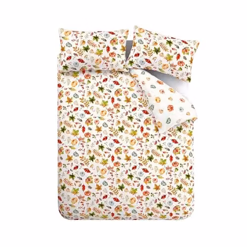 Catherine Lansfield Autumn Pumpkins Reversible Double Duvet Cover Set with Pillowcases, Orange and Multicolour, W/D/H: 200 x 200 cm, Pillowcase: 50 x 75 cm – 4
